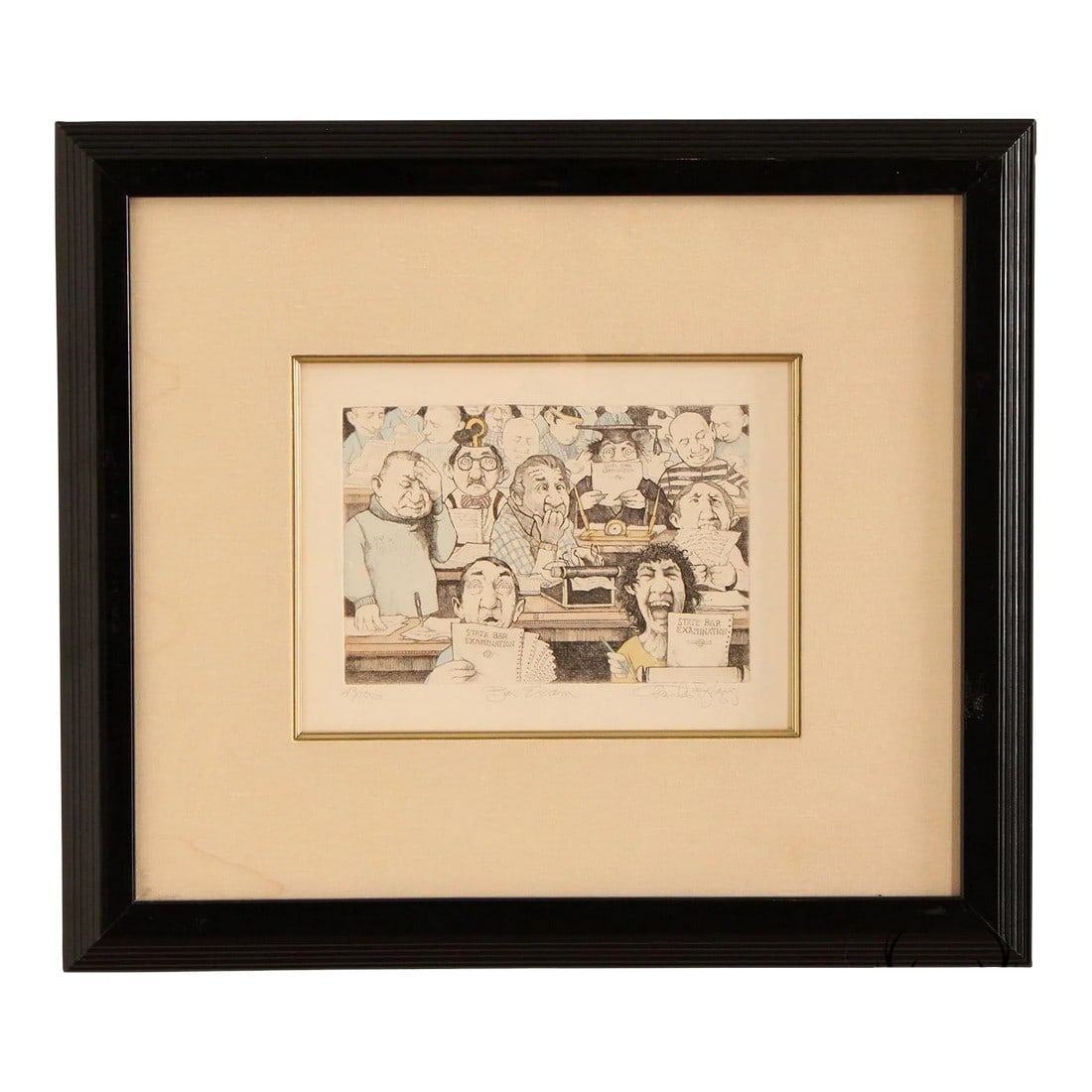Charles Bragg 'Bar Exam' Limited Edition Etching, Custom Framed: Vintage Original Print by Charles Bragg (American, 1931-2017), 'Bar Exam', Limited Edition Numbered '43/100, Titled and Signed Along the Lower Margin, Dyansen Gallery Label en Verso, Custom Framed