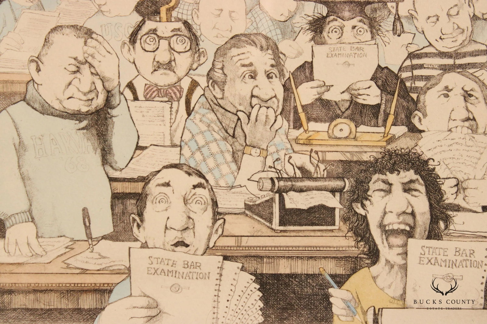 Charles Bragg 'Bar Exam' Limited Edition Etching, Custom Framed - 5