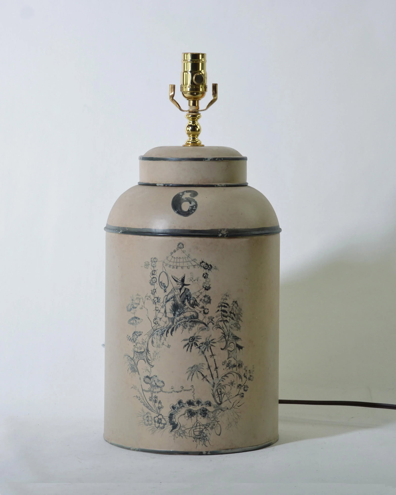 Vintage English Export Tea Caddy Hand-Painted Chinoiserie Figurines Table Lamp - 7