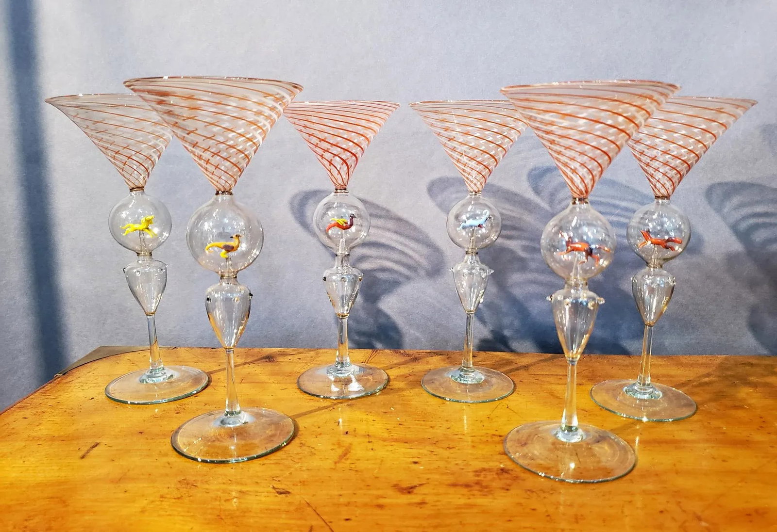 Art Deco Bimini Animal Martini Cocktail Glasses- Set of Four - 3