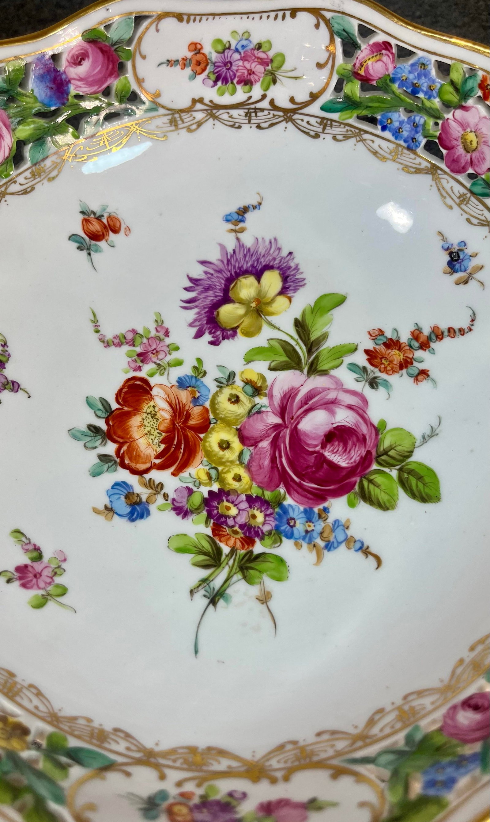 Antique Dresden Footed Reticulated Porcelain Bowl - 5