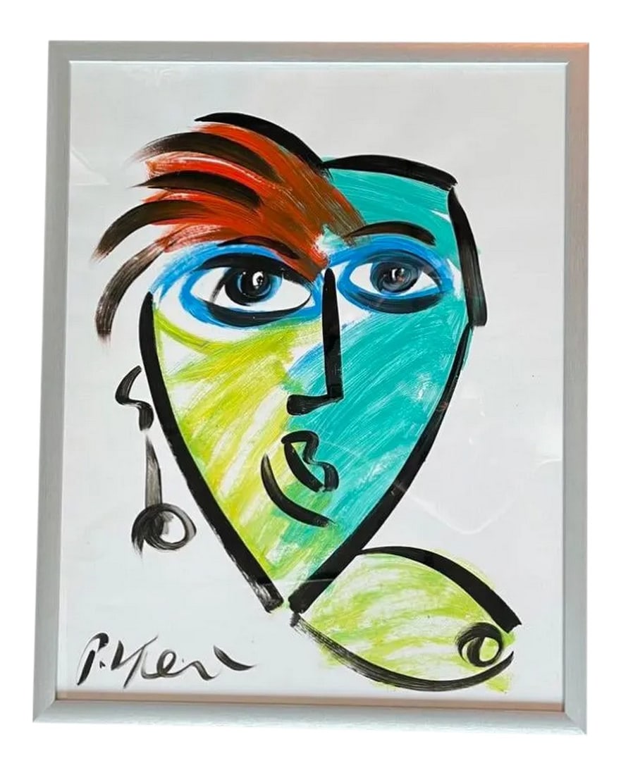 Contemporary Abstract Face Painting by Peter Keil, Framed: Peter Keil is a German artist that focuses primarily on abstract expressionism. Keil painted with some of the greats including Joan MirÃ³, Pablo Picasso and Andy Warhol, to name a few. This