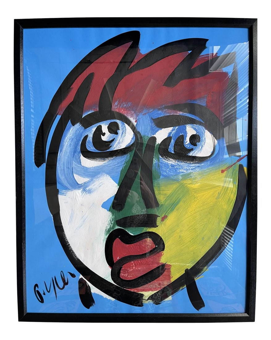 Contemporary Abstract Face Portrait Acrylic Painting by Peter Keil, Framed (1 of 4)