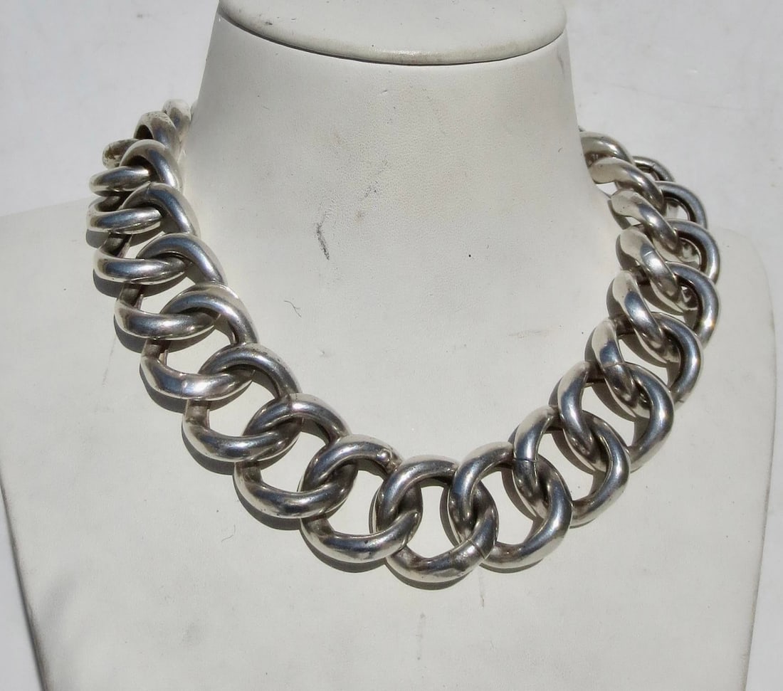 Large Hollow Link Sterling Silver Necklace - 4