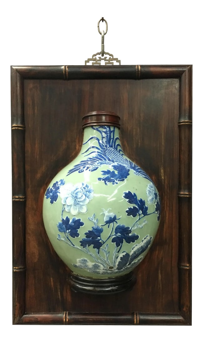 Chinese Ching Dynasty 19 Century Vase Hanging Panel: Chinese Ching Dynasty 19 century Blue/white celadon vase hang panel. Condition: Alterations: Original Condition Unaltered Imperfections: Some Imperfections Condition Notes: In good condition with