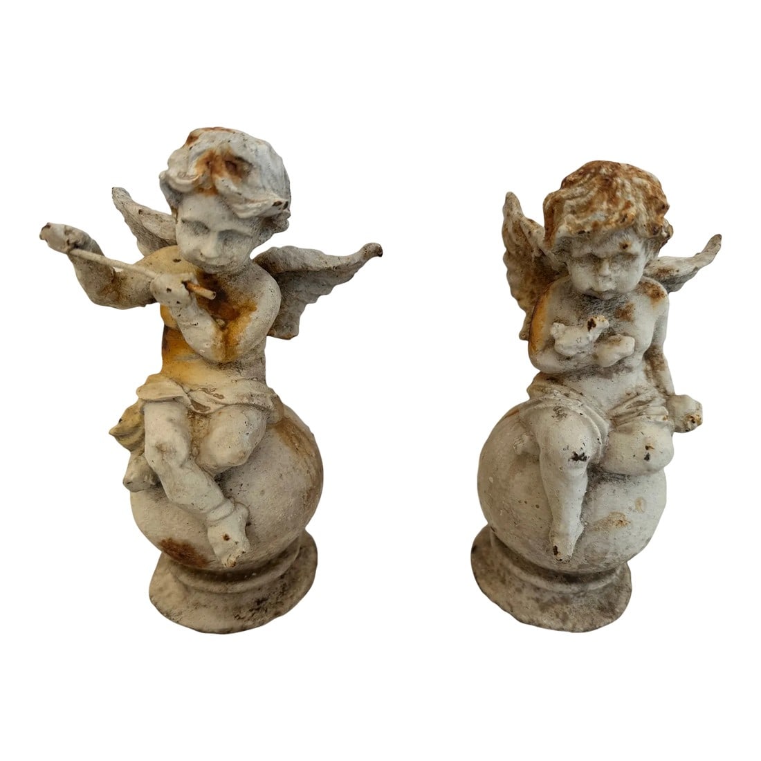 Antique French Painted Iron Putti Cherub Sculptures Garden Ornaments -A Pair (1 of 10)