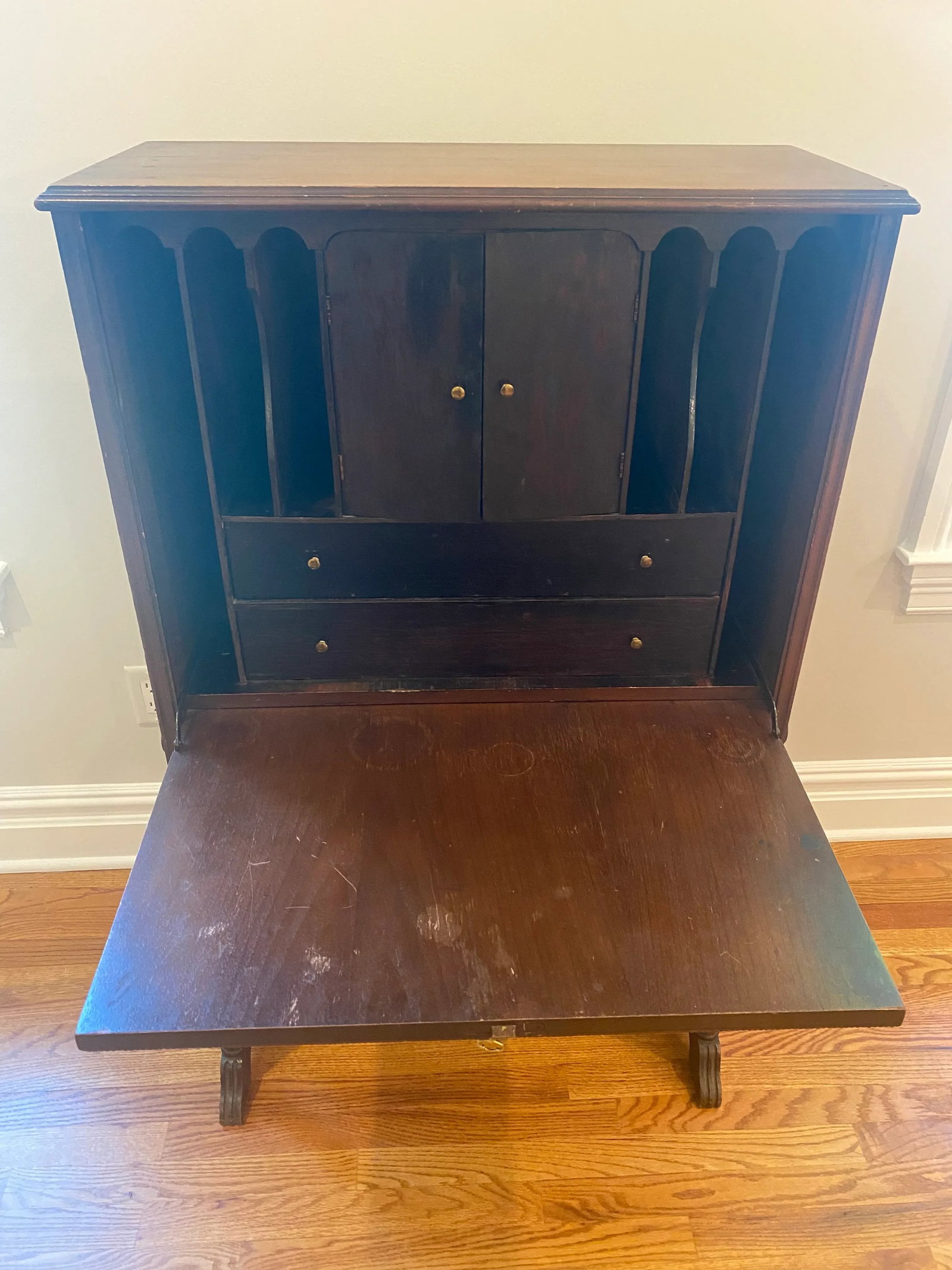 Vintage Mahogany Secretary With Flip Down Desk and Storage - 2