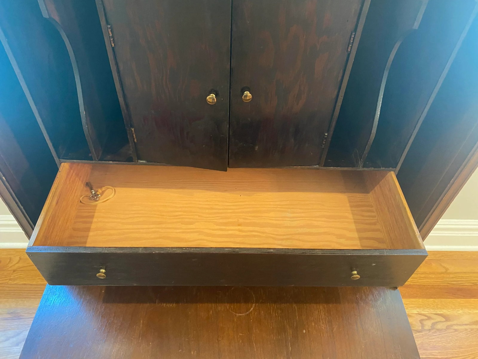 Vintage Mahogany Secretary With Flip Down Desk and Storage - 3