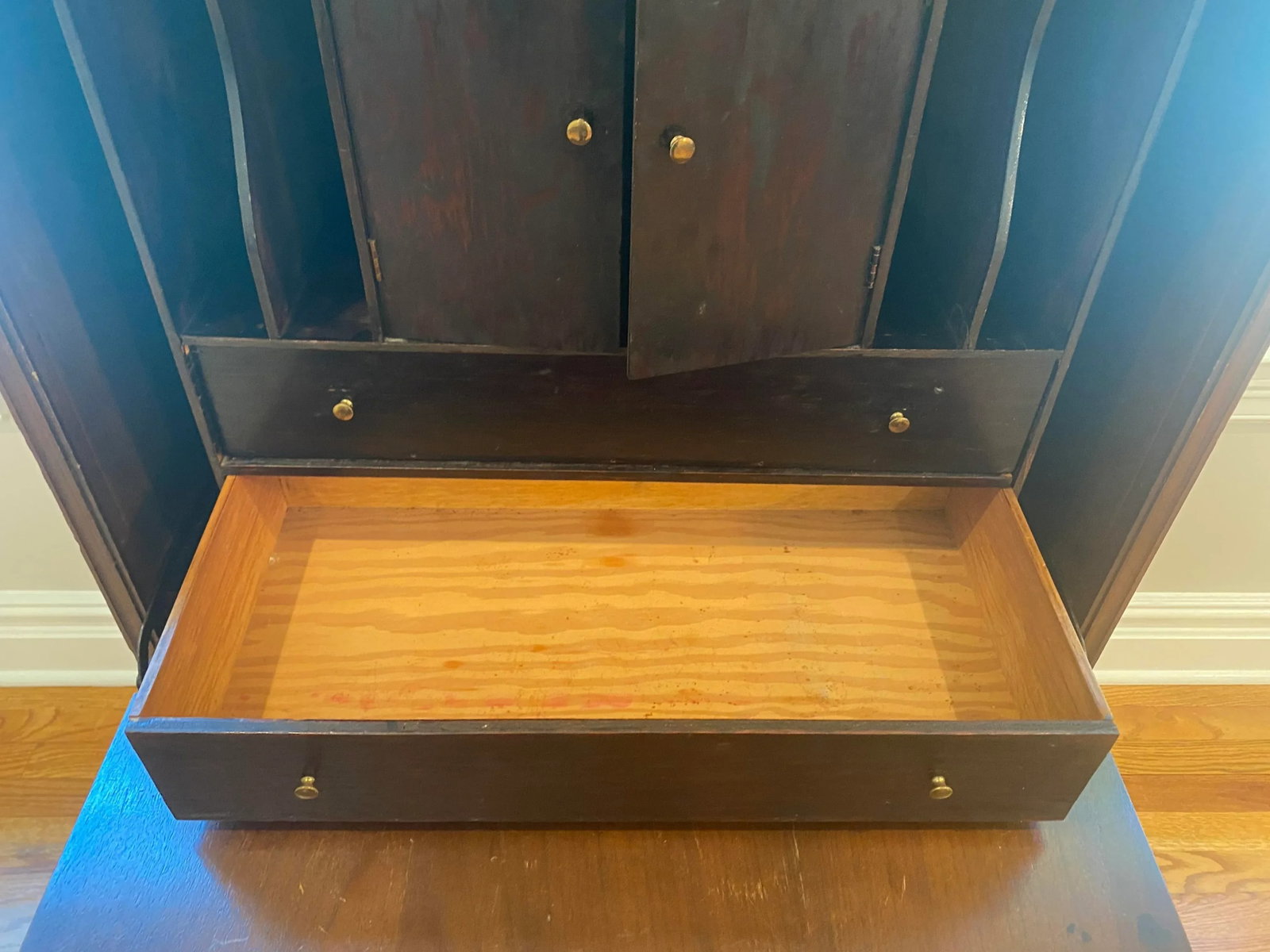 Vintage Mahogany Secretary With Flip Down Desk and Storage - 4