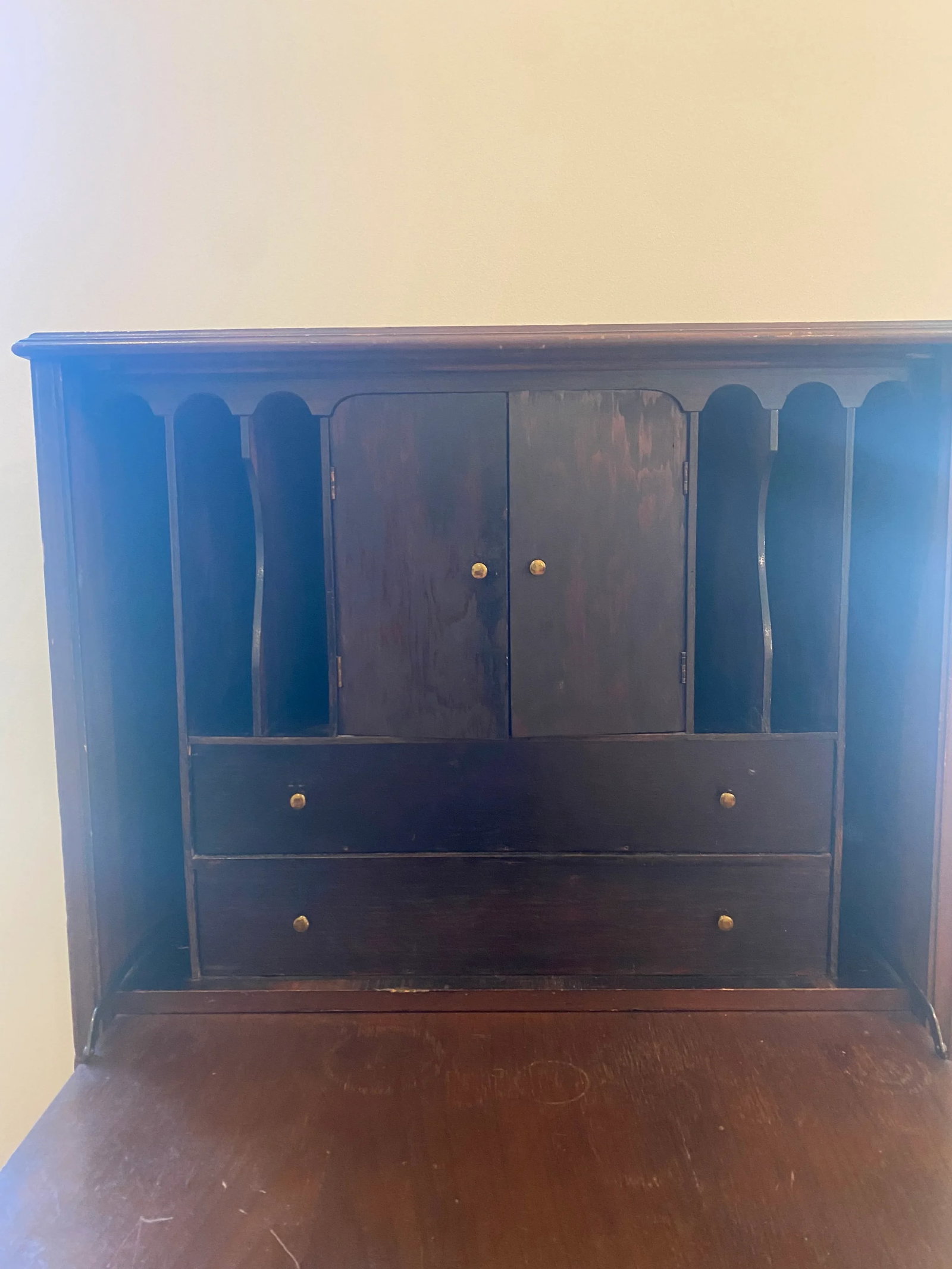 Vintage Mahogany Secretary With Flip Down Desk and Storage - 7