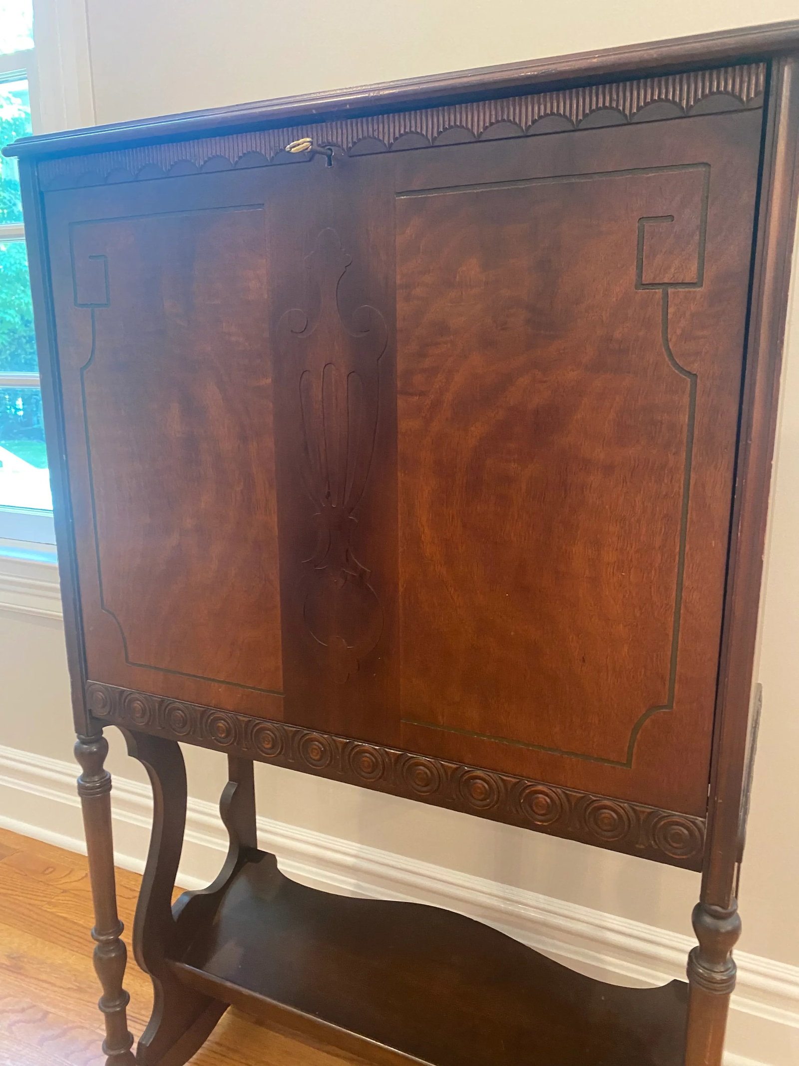 Vintage Mahogany Secretary With Flip Down Desk and Storage - 8