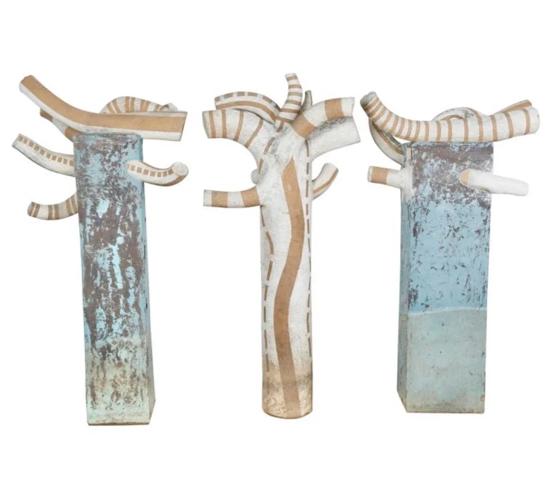 Large Concrete Vintage Set of 3 Outdoor Pedestal Decor - 11
