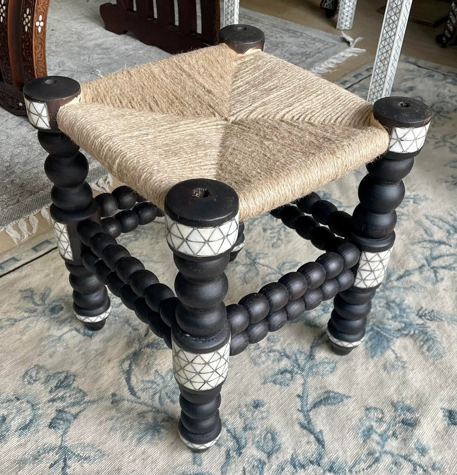 1990s Vintage Mother of Pearl Inlaid Stool - 6