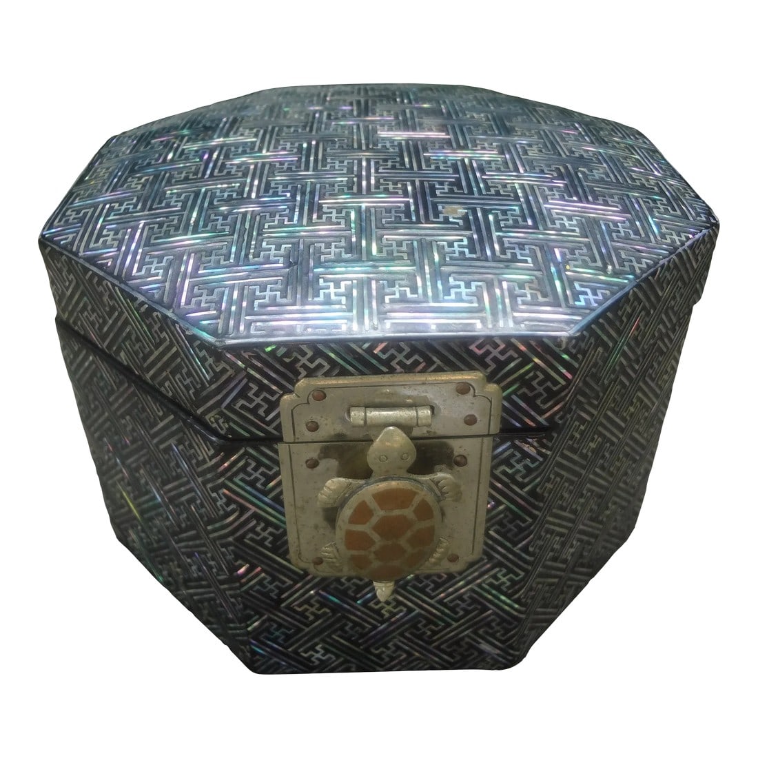 Mid 20th Century Vintage Asian Octagonal Lacquer Box With Turtle Closure (1 of 9)