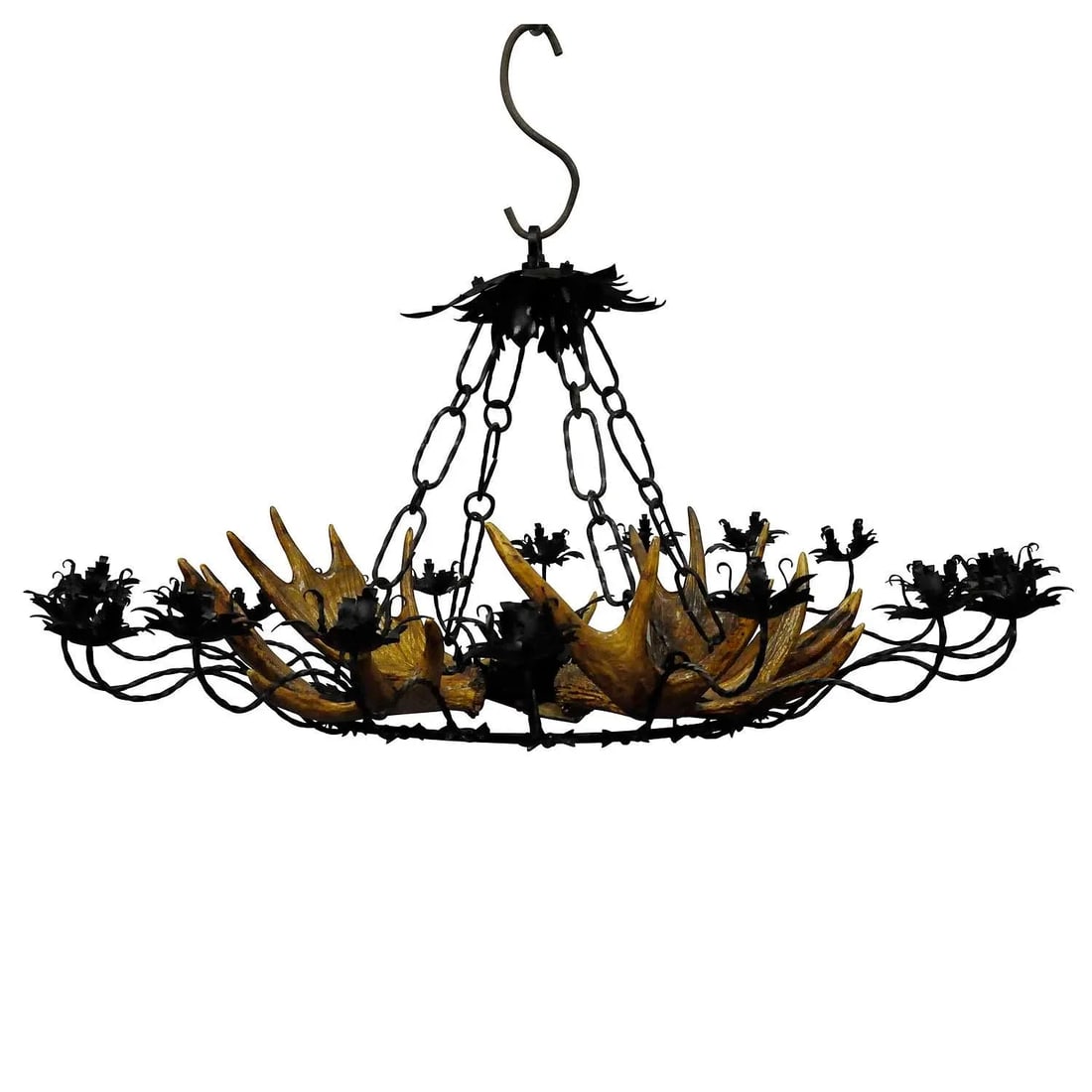 Vintage Antler Chandelier With Forged Iron Suspension - 13