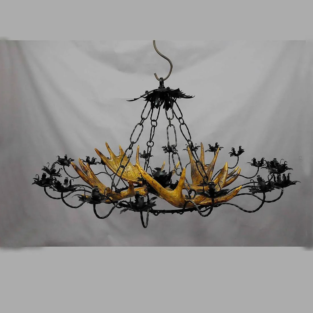 Vintage Antler Chandelier With Forged Iron Suspension - 2