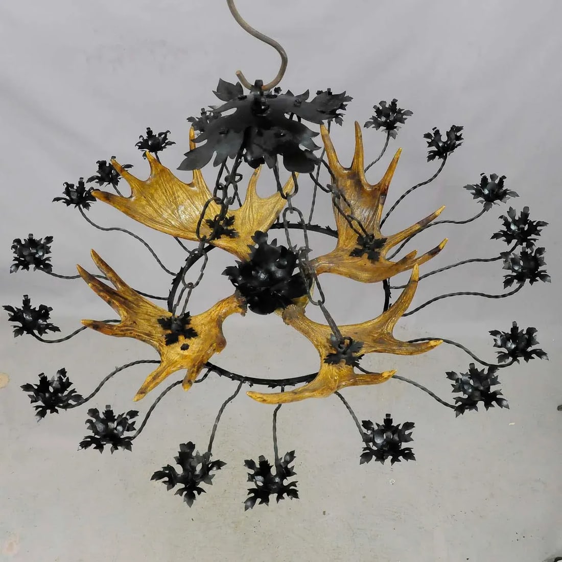 Vintage Antler Chandelier With Forged Iron Suspension - 3