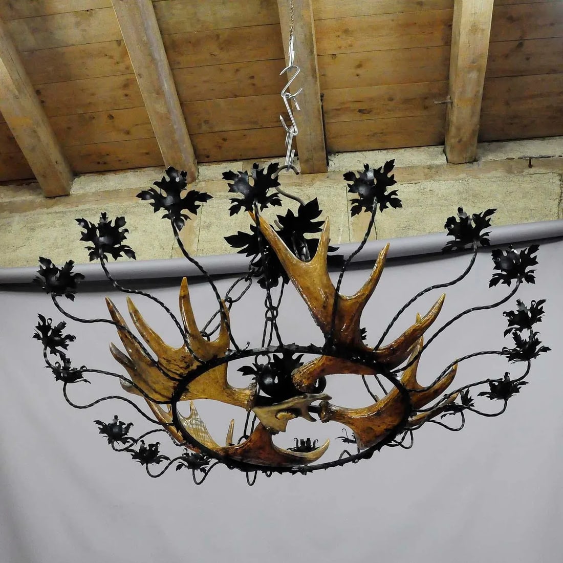 Vintage Antler Chandelier With Forged Iron Suspension - 4
