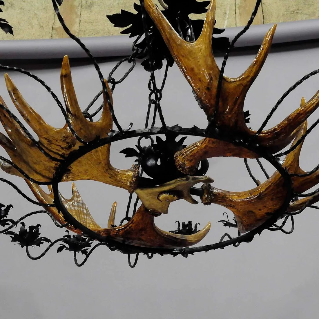 Vintage Antler Chandelier With Forged Iron Suspension - 6