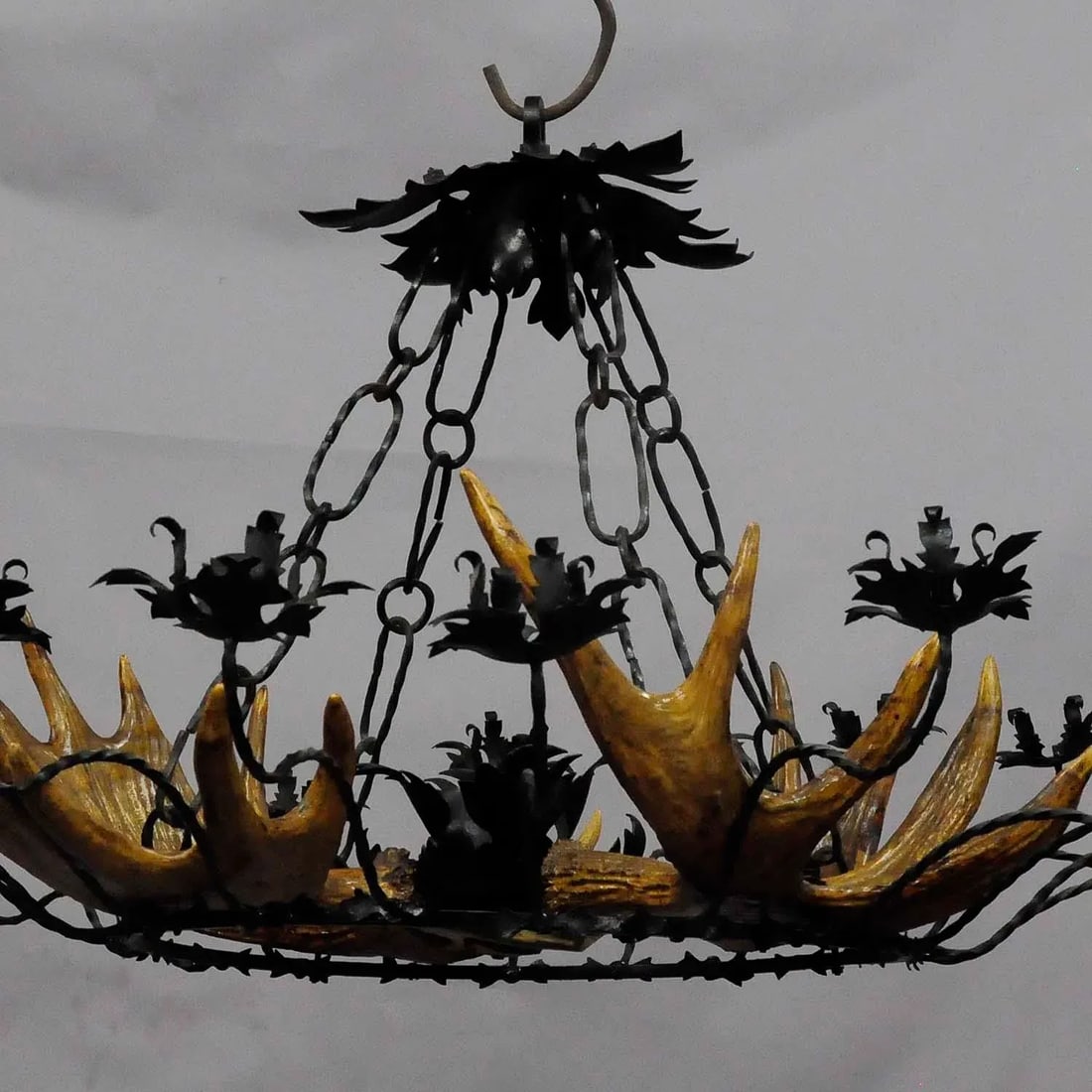 Vintage Antler Chandelier With Forged Iron Suspension - 7