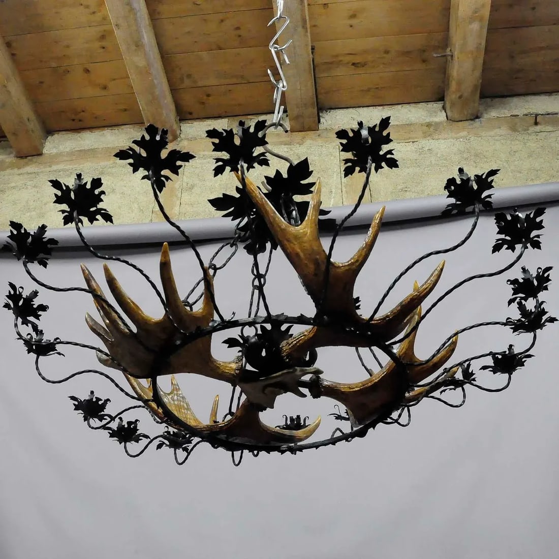 Vintage Antler Chandelier With Forged Iron Suspension - 9