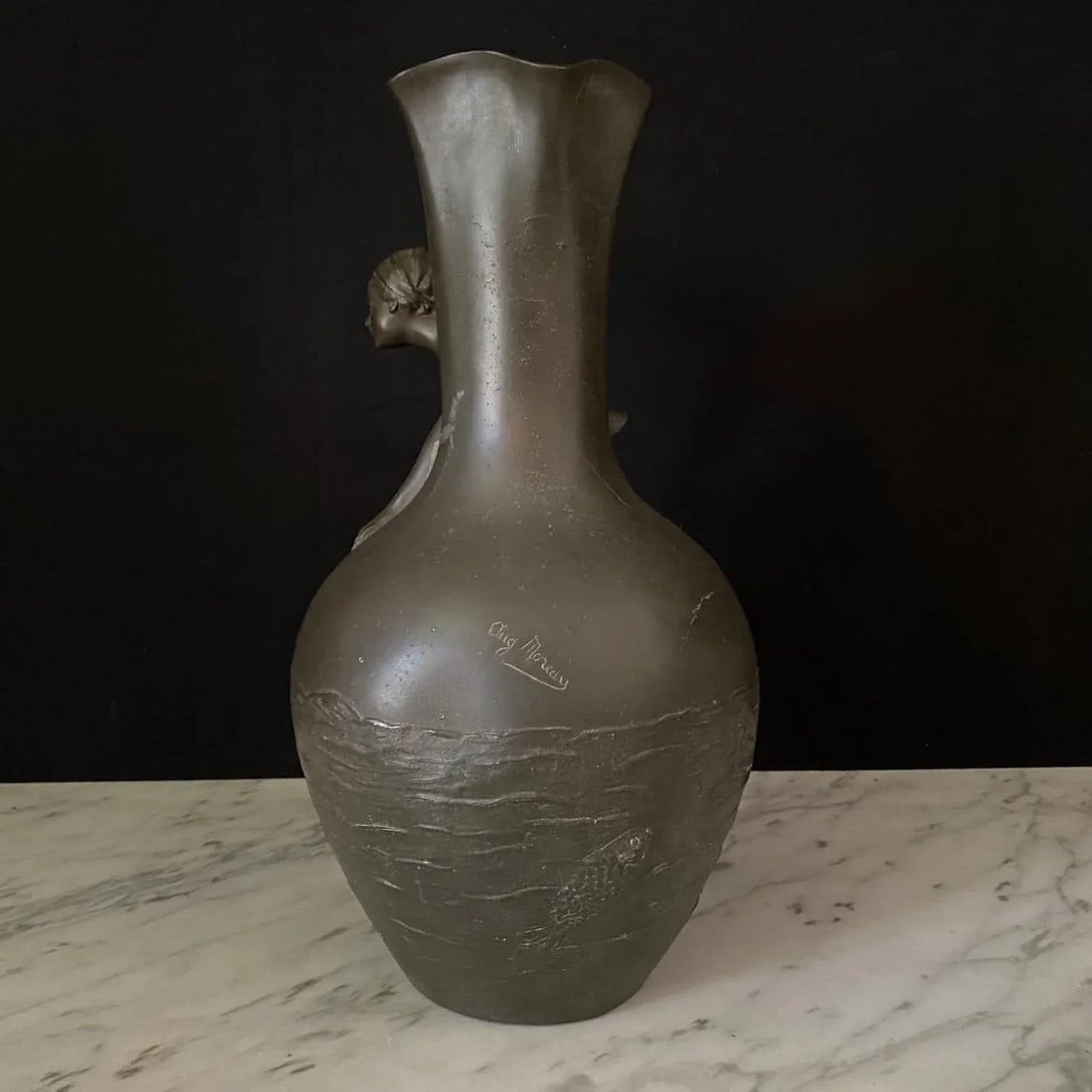Auguste Moreau Signed French Art Nouveau Sculptural Vases -A Pair - 6