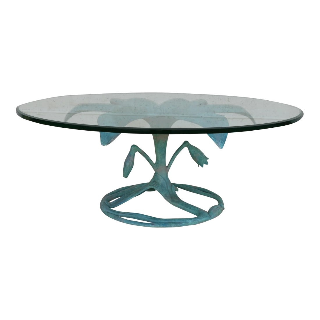Mid-Century Hollywood Regency Lily Coffee Table by Arthur Court: Amazing vintage Hollywood Regency turquoise lacquered coffee table designed by Arthur Court in the style of a lily flower, it has no label or stamp of designer. This coffee table is made of aluminum