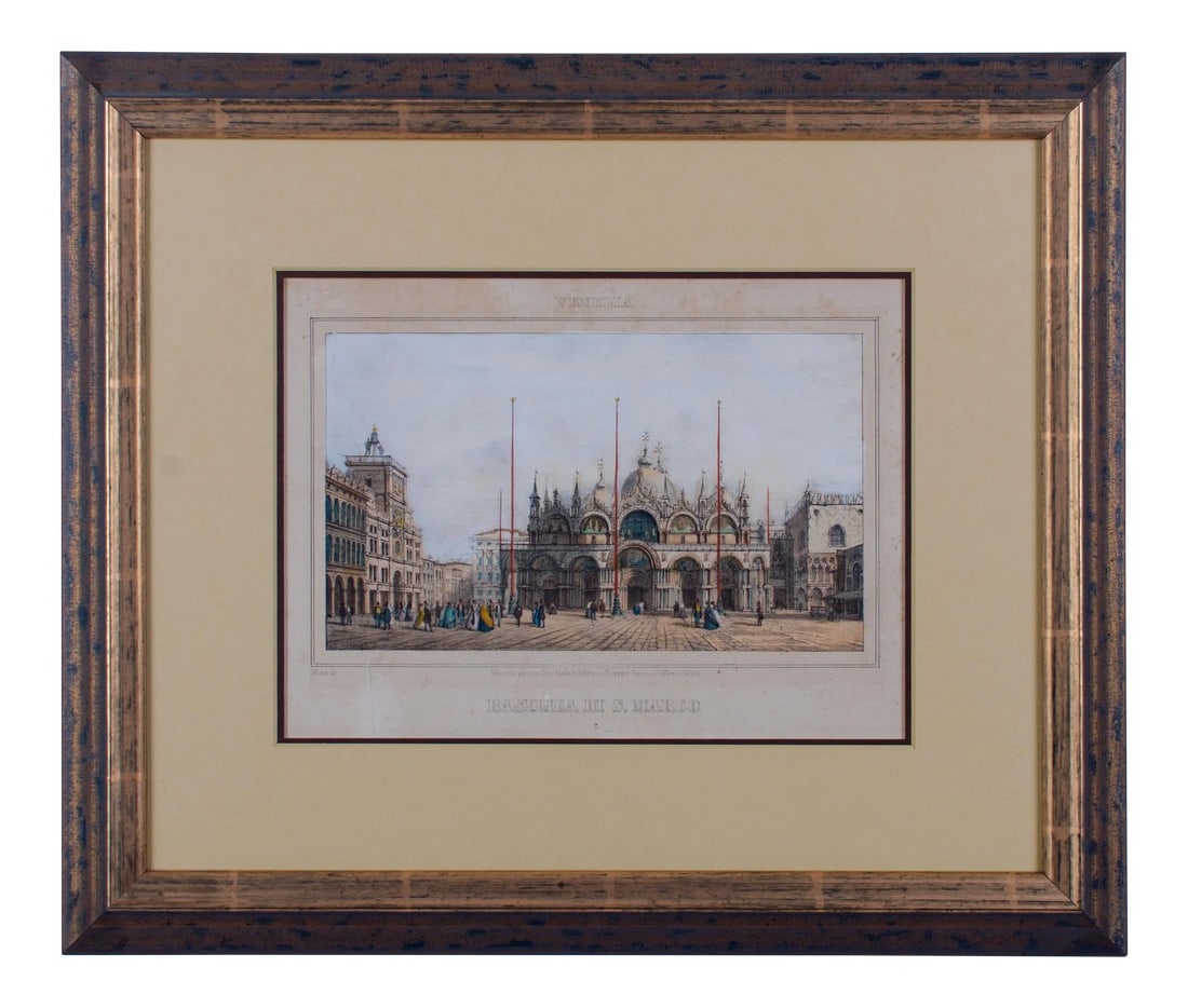 Basilica Di San Marco Antique Engraving: Venezia: Basilica di S. Marco after Marco Moro (1817-1885) Offered is a hand colored engraving of St. Mark's Cathedral circa mid-late 1800's. Sight 7 â…› by 9 Â½ inches