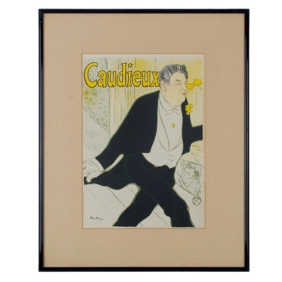 1950s Art Nouveau Lithograph of Caudieux by Toulouse-Lautrec: Offered is a four color lithograph reproduction published in 1950 of Lautrec's 1893 poster of Caudieux, the singer who appeared at the Eldorado and the Ambassadeurs. Lautrec made several drawings and 