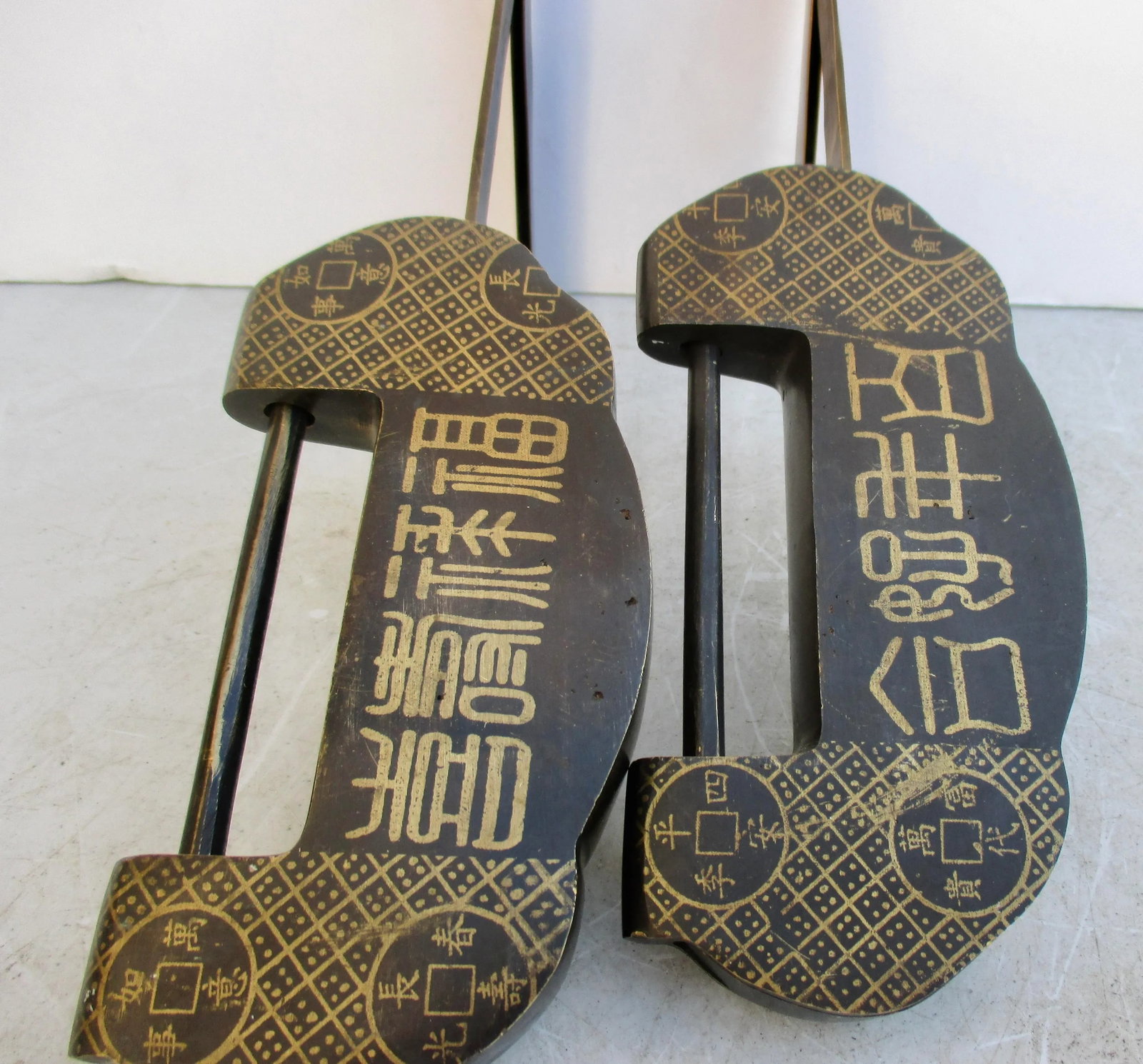 Matching Pair of Bronze Chinese Padlocks- Pair of 2 - 4