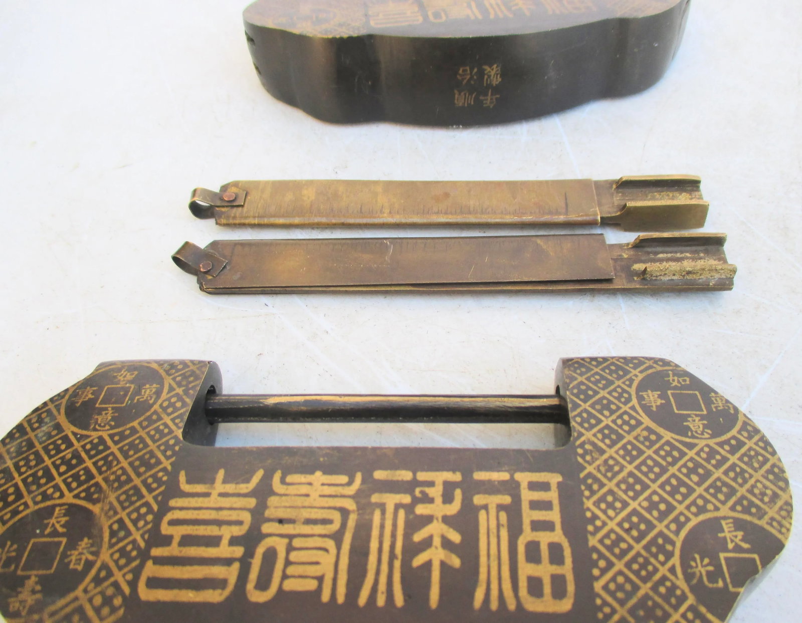 Matching Pair of Bronze Chinese Padlocks- Pair of 2 - 6