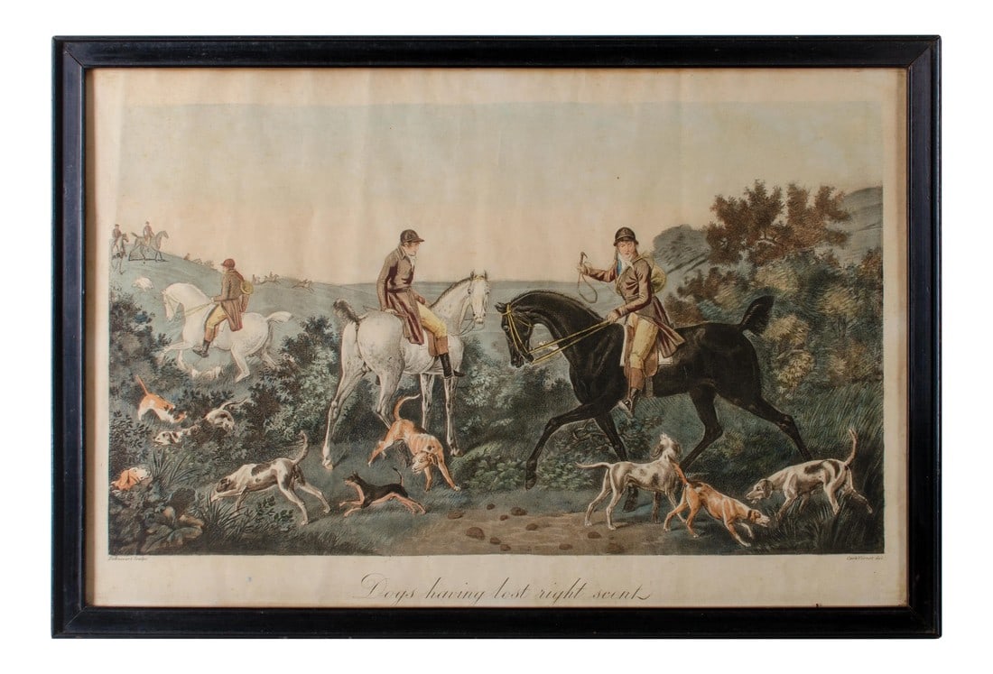 Mid 19th Century "Dogs Having Lost Right Scent" Engraving by Carle Vernet: Offered is an antique sporting print engraved by Debucourt after the painting by Carle Vernet. Sight 12 by 18 inches Frame 13 Â¼ by 19 Â½ inches The engraving has been expertly