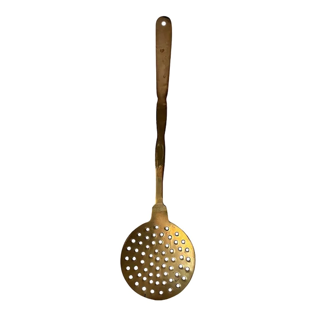 Giant 1970s Solid Forged Brass Skimmer Strainer Slotted Spoon (1 of 7)