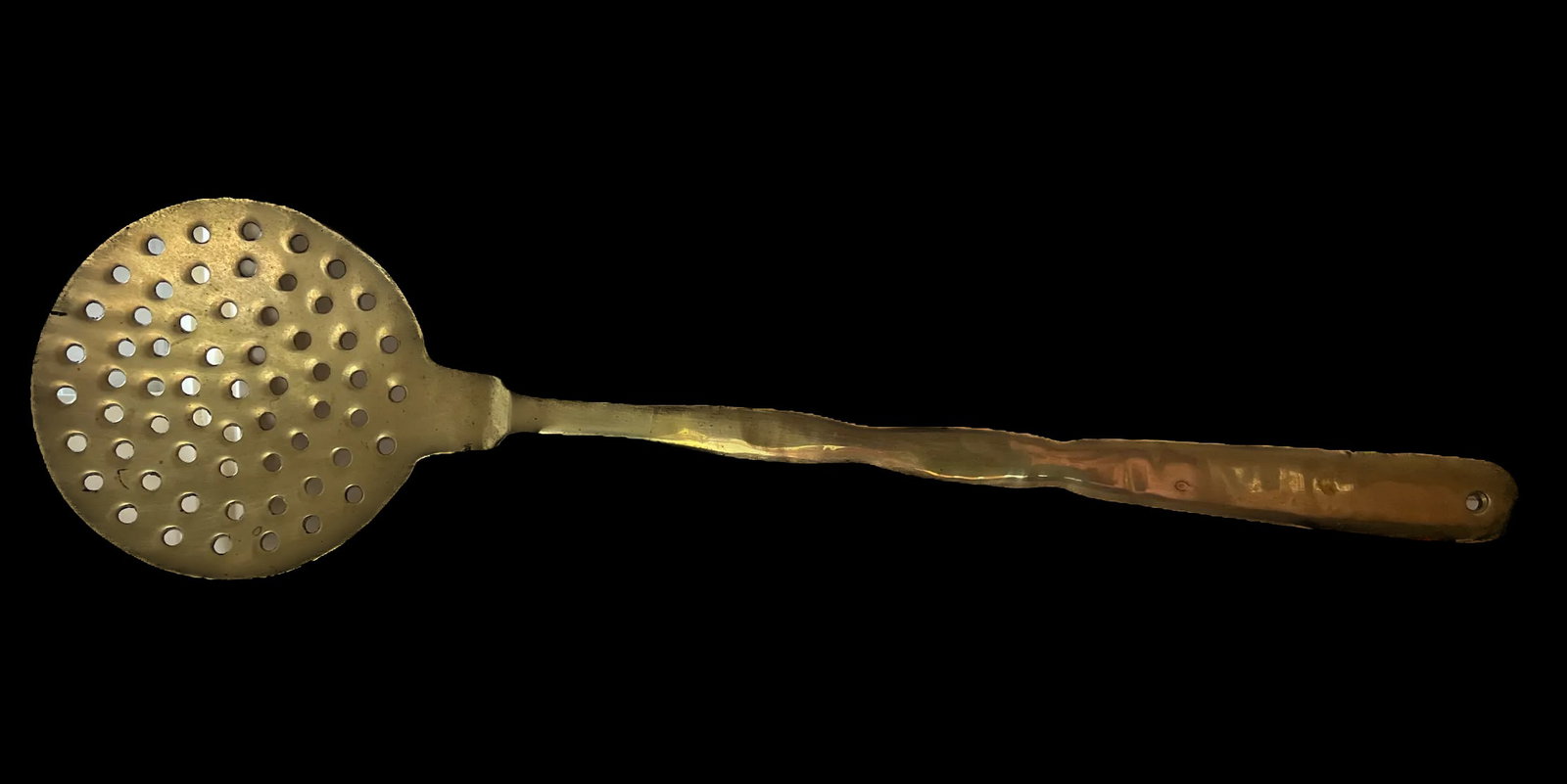 Giant 1970s Solid Forged Brass Skimmer Strainer Slotted Spoon - 2