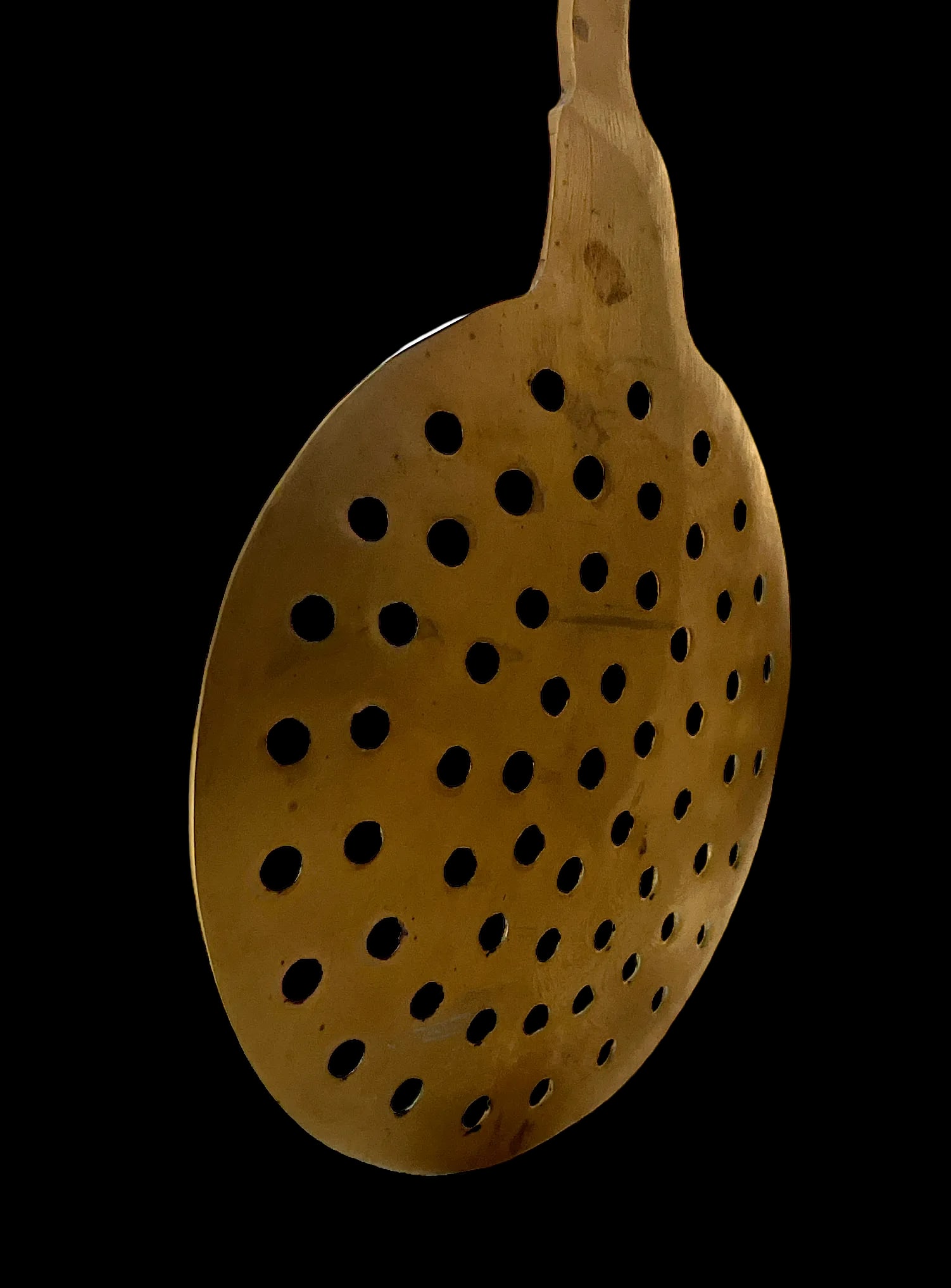 Giant 1970s Solid Forged Brass Skimmer Strainer Slotted Spoon - 6