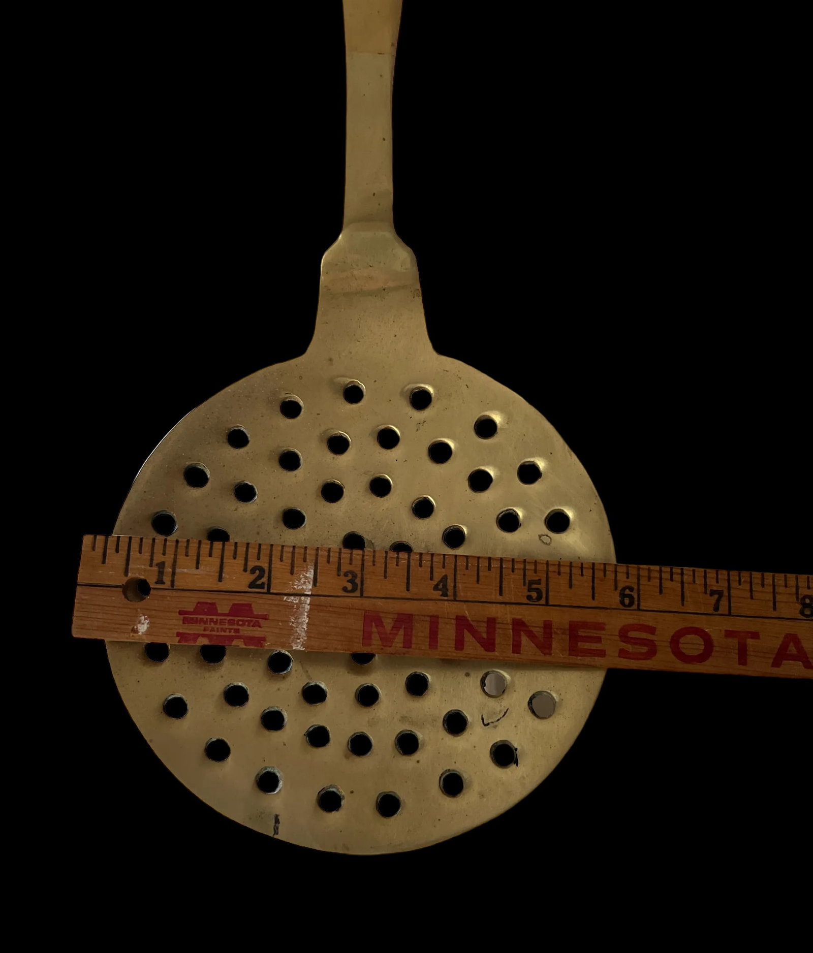 Giant 1970s Solid Forged Brass Skimmer Strainer Slotted Spoon - 7