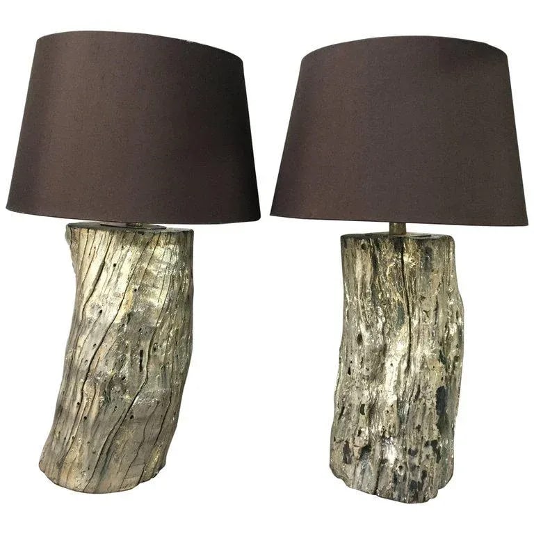 Silvered Giltmetal on Wood Table Lamps - a Pair - 6