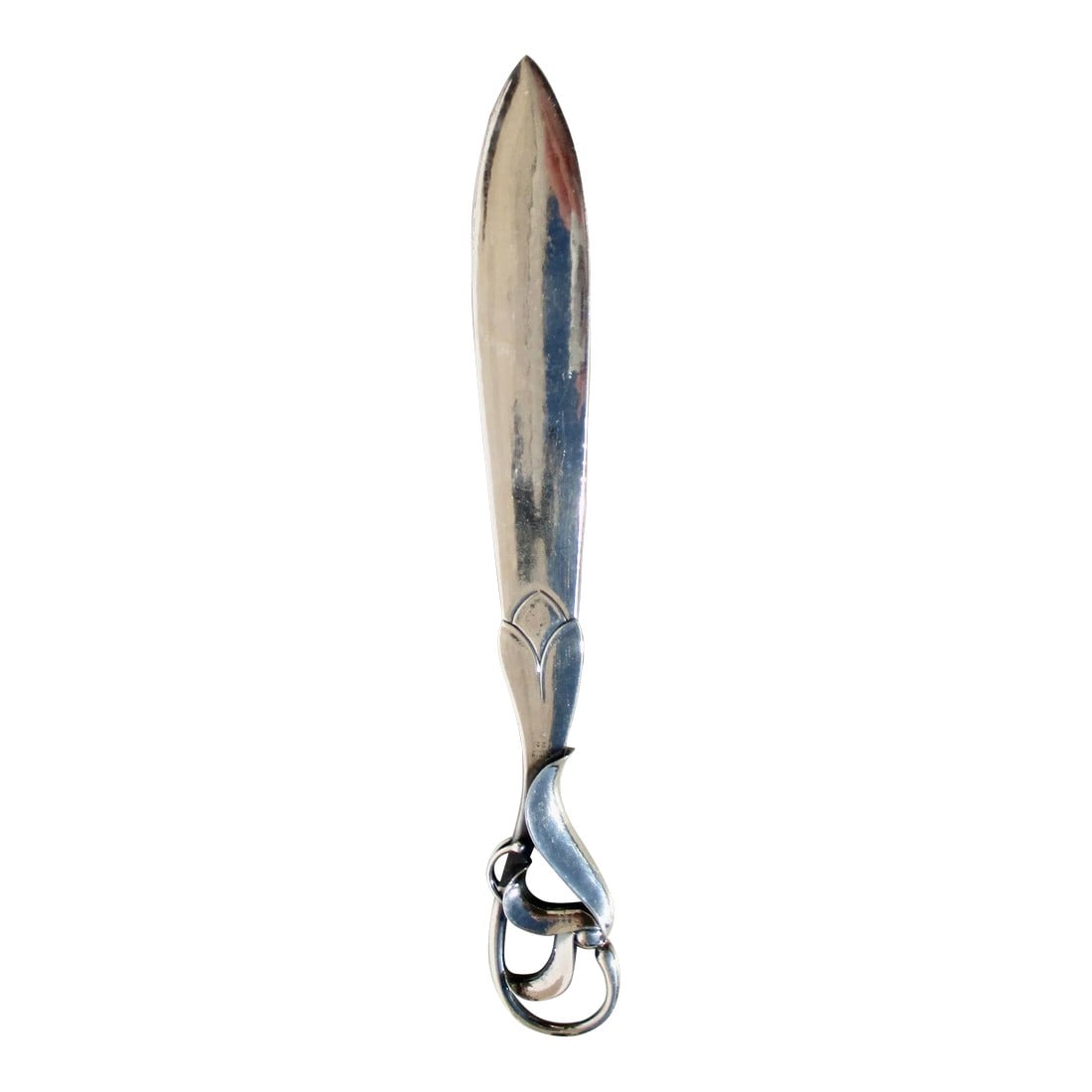 Georg Jensen Sterling Silver Letter Opener: So beautifully styled and produced by Jensen, model 122 is offered in two versions, this form is the most developed style utilizing multiple coiled leaves. Designed in the early 20th, vintage sterling