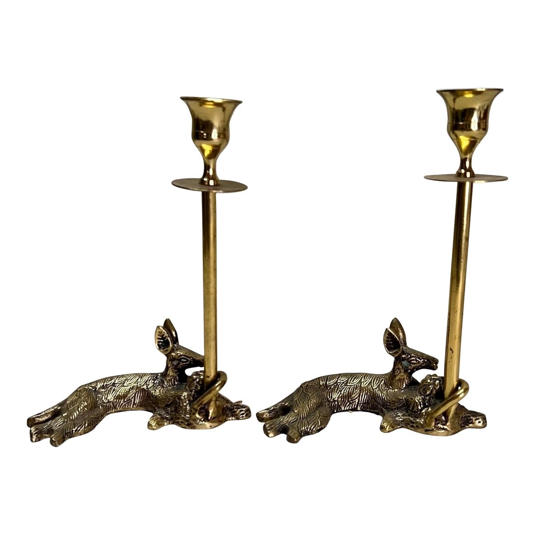 Laying Deer Brass Candleholders - a Pair (1 of 5)