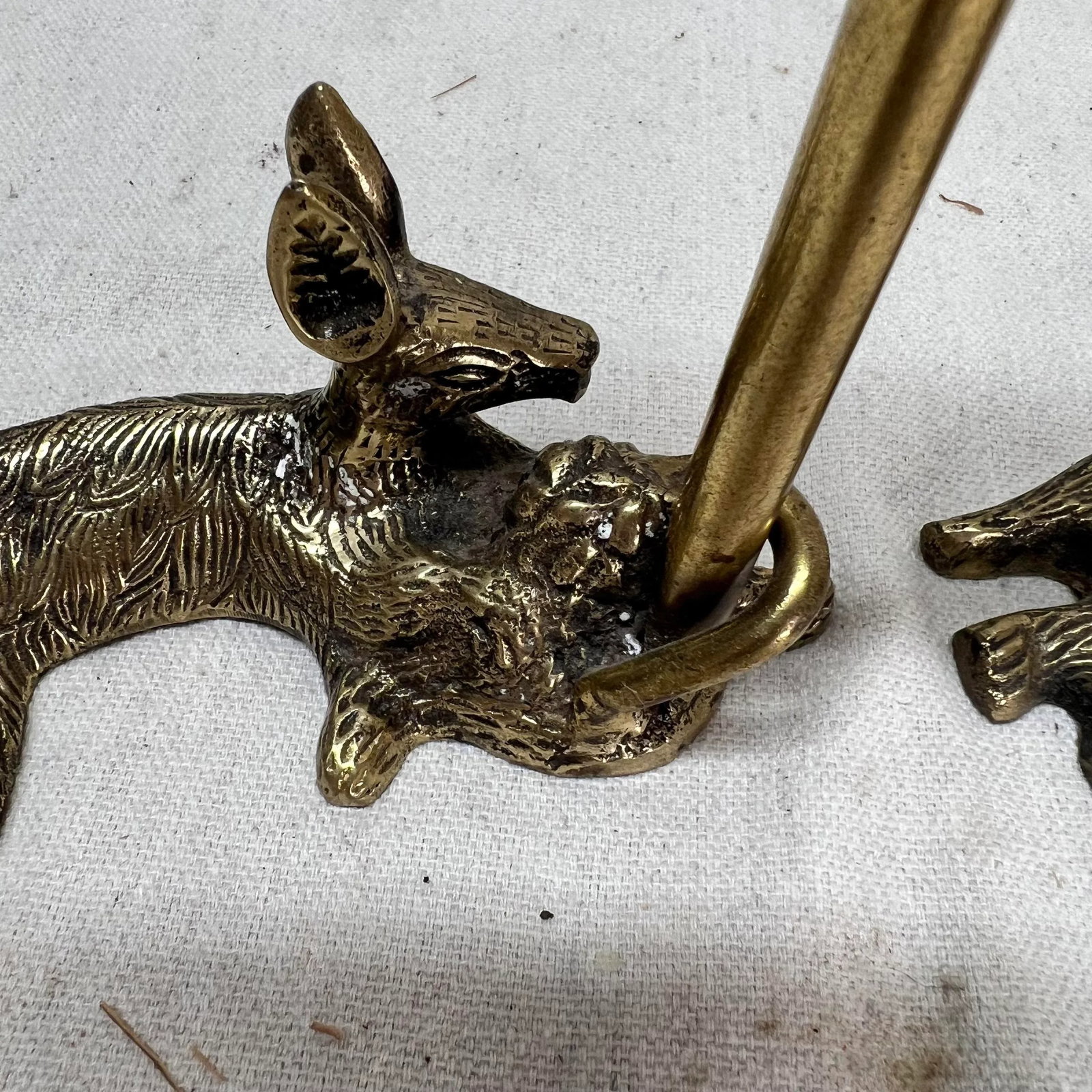 Laying Deer Brass Candleholders - a Pair - 3