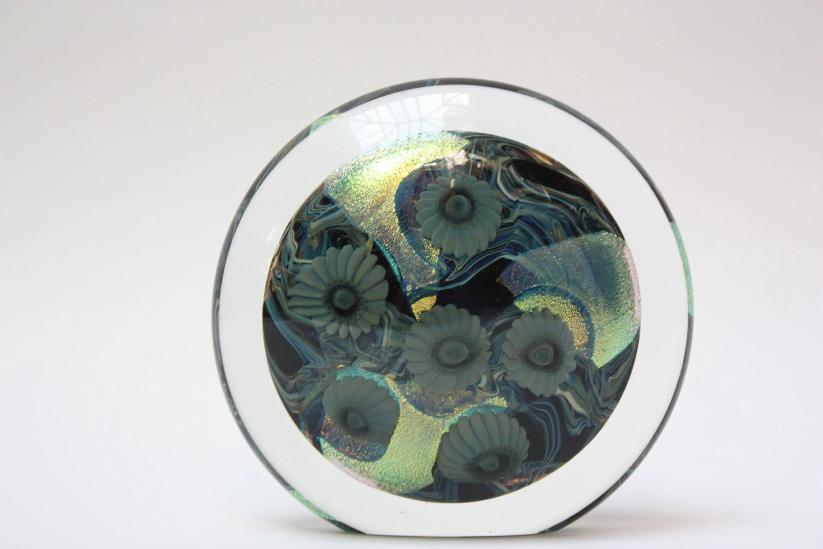 Robert Eickholt Art Glass Floral Paperweight - 13