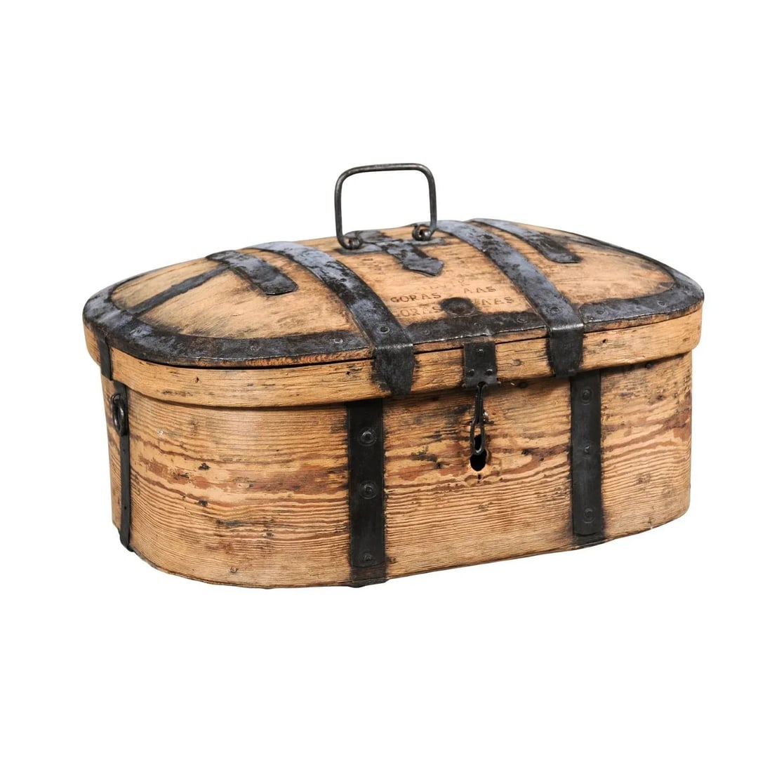 Swedish 1790s Rustic Oval Top Wooden Box with Iron Accents and Distressed Patina - 5