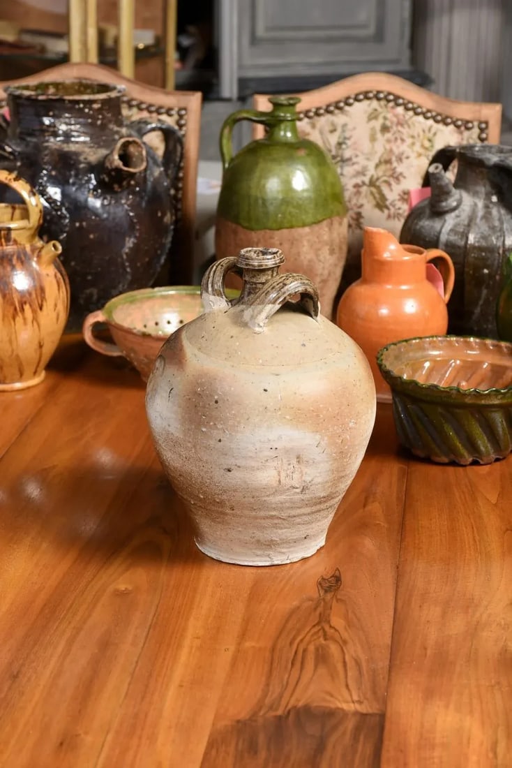 French 19th Century Double Handled Brown Glaze Pottery Jug with Rustic Character - 2