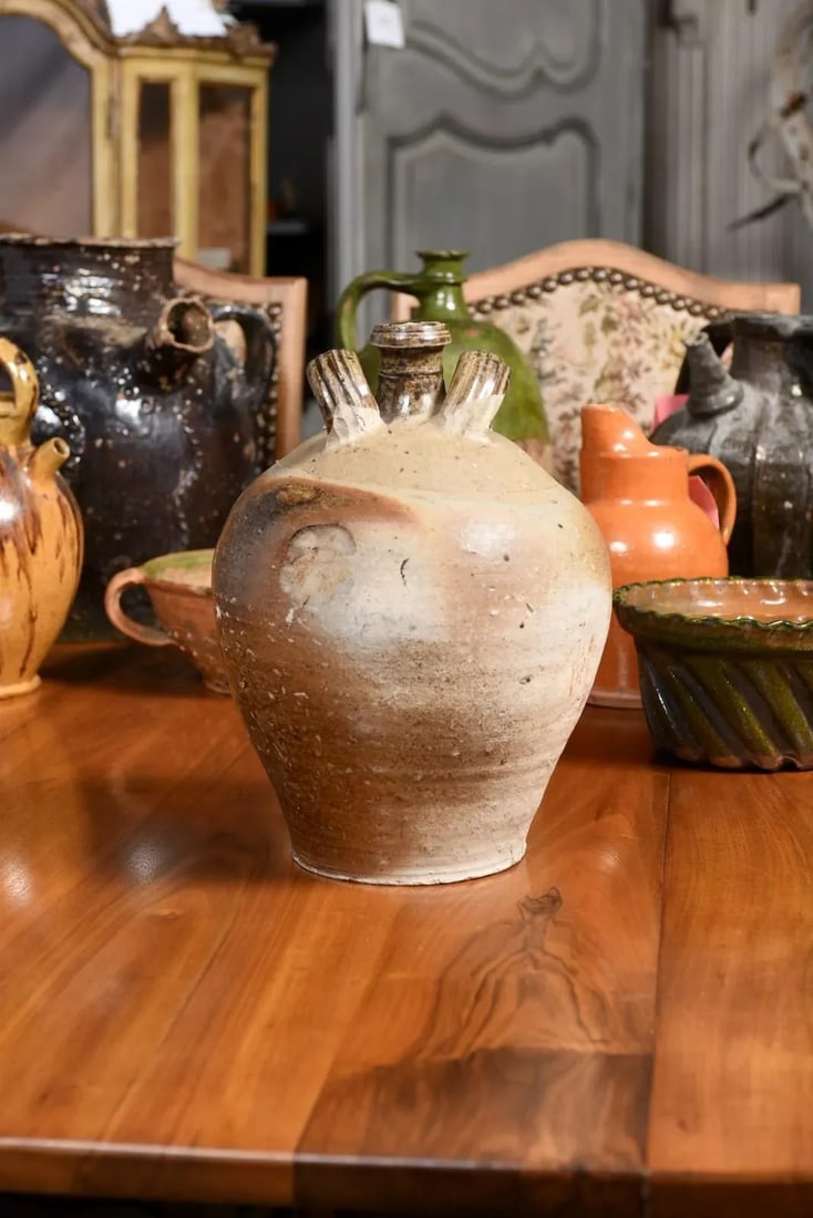 French 19th Century Double Handled Brown Glaze Pottery Jug with Rustic Character - 3