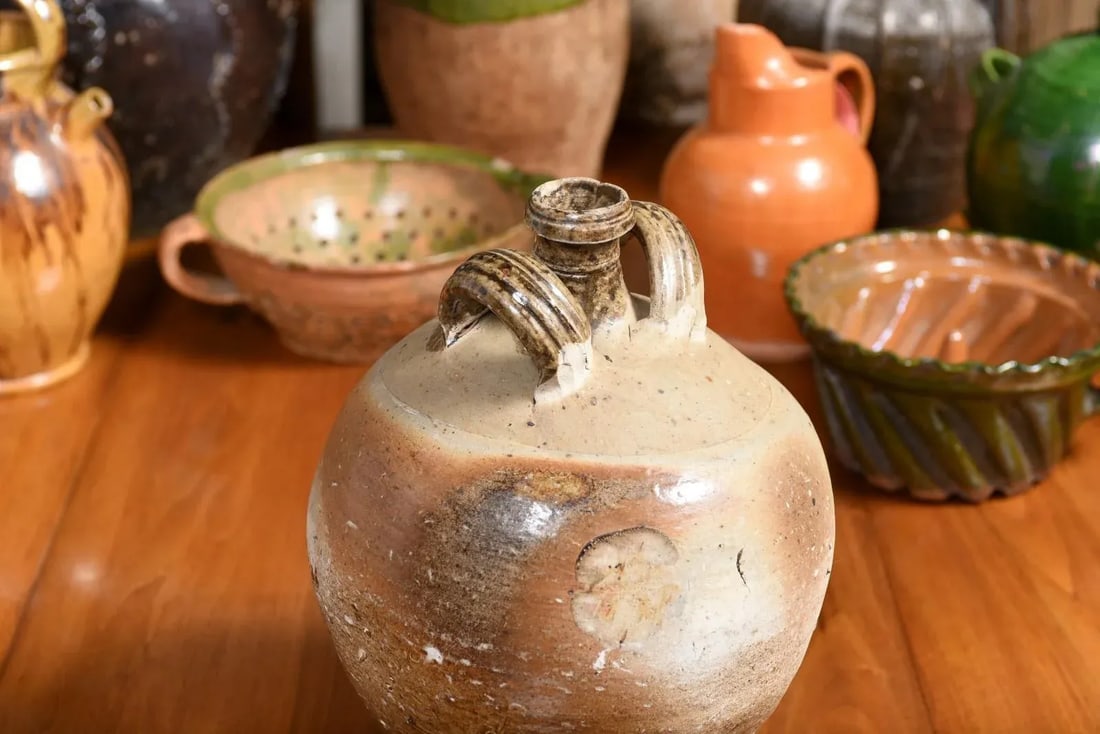 French 19th Century Double Handled Brown Glaze Pottery Jug with Rustic Character - 6