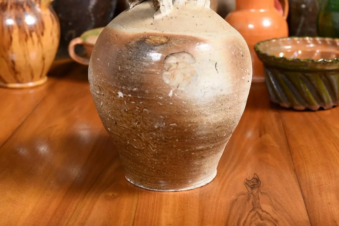 French 19th Century Double Handled Brown Glaze Pottery Jug with Rustic Character - 7