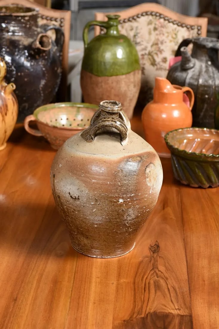 French 19th Century Double Handled Brown Glaze Pottery Jug with Rustic Character - 8
