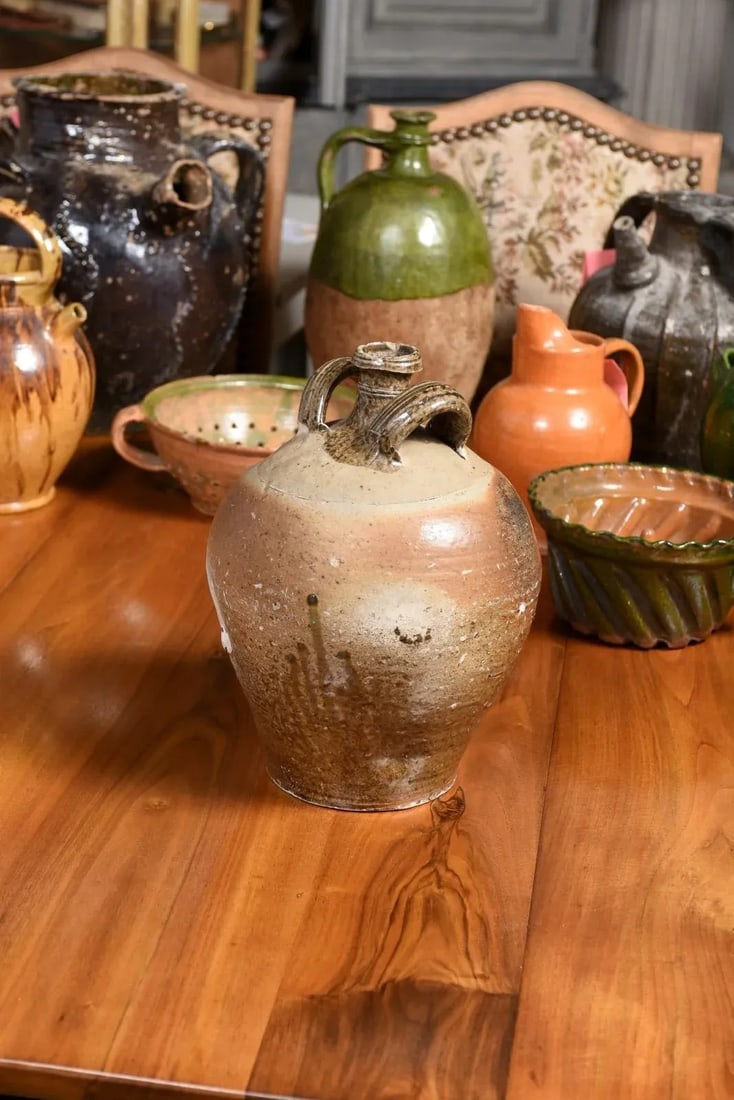 French 19th Century Double Handled Brown Glaze Pottery Jug with Rustic Character - 9