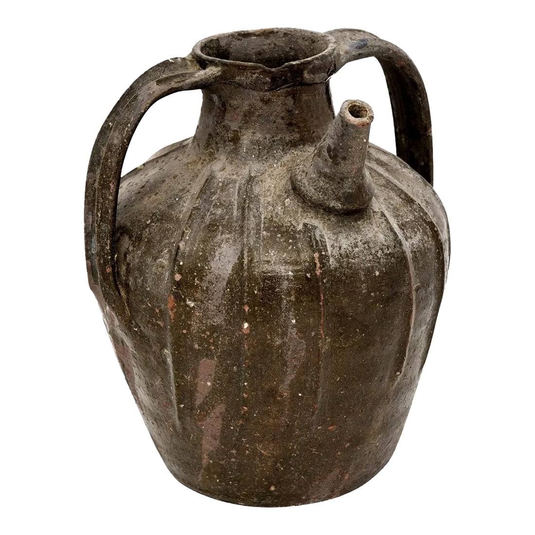 French Provincial 19th Century Glazed Pottery Pouring Jug with Two Handles (1 of 12)