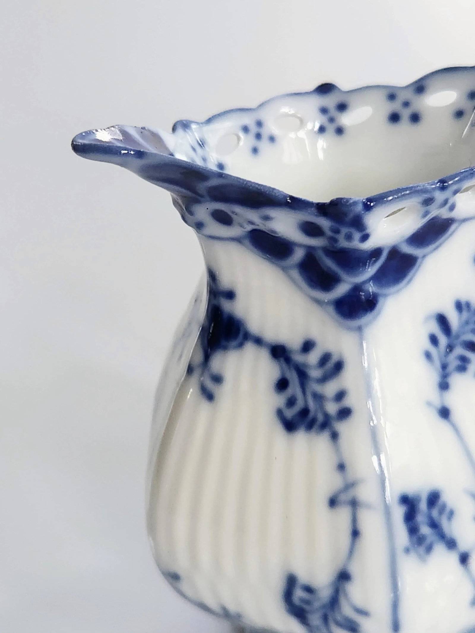 1970s Royal Copenhagen Blue Fluted Full Lace Creamer, Gargoyles Creamer, Milk Jug - 2